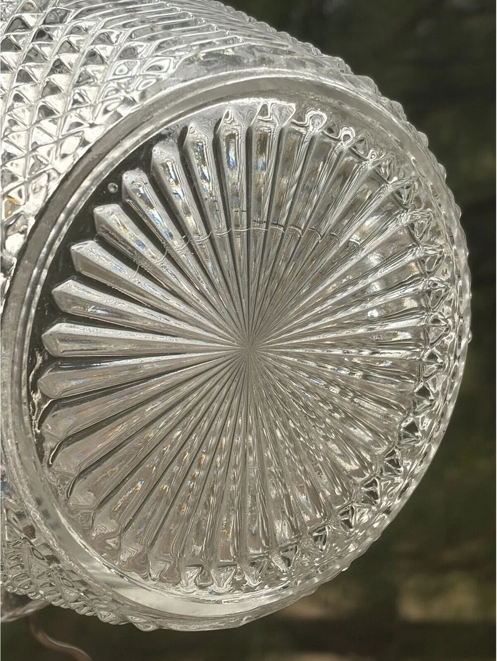 Vintage Diamond Cut Glass Bar Ice Bucket with Silver Plated Rim and Handles